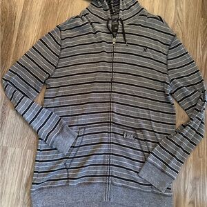 Hurley Men's Black and Gray Striped Zip-Up Sweater